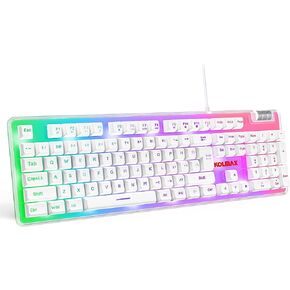 لوحة مفاتيح ألعاب K10 RGB، حافظة شفافة RGB بإضاءة خلفية مع غطاء مفاتيح PBT، لوحة مفاتيح سلكية بيضاء مريحة مع ملمس ميكانيكي 104 لوحة مفاتيح مع عجلة تمرير للكمبيوتر الشخصي PS4 Xbox Mac Gaming Office in Kuwait