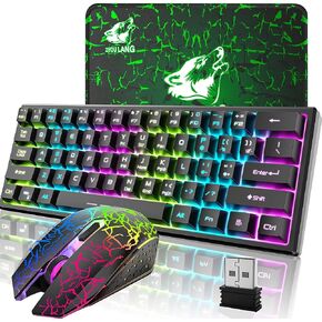 Wireless Gaming Keyboard and Mouse Combo,61 Key Rainbow Backlit Keyboard with Rechargeable 4000mAh,Mechanical Feel,Ergonomic,Quiet,RGB Mute Mice and Mousepad for PS4,Xbox One,Desktop,PC