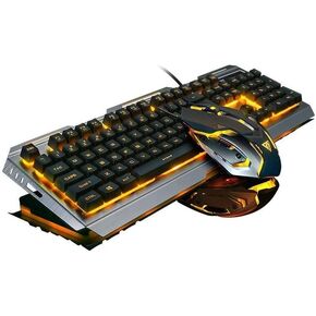 Iron Orange Yellow Gaming Keyboard Mouse Combo,104 Full Size Metallic Backlit Keyboard,LED Keyboard Color Change Lighted Keyboard,PC Computer USB Keyboard, Gamer Keyboard,for Prime Xbox One PS4 Gamer