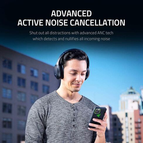 سماعة رأس Razer Opus لإلغاء الضوضاء النشطة: سماعات رأس معتمدة من THX - إلغاء الضوضاء النشط المتقدم - متوافق مع بلوتوث ومقبس 3.5 ملم - وضع الانتباه السريع - التشغيل التلقائي/الإيقاف المؤقت التلقائي - أسود in Saudi Arabia
