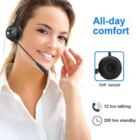 TelPal Wireless Headset Noise Cancelling Bluetooth Headphones with Mic PC Gaming Headset, Best Call Center Headset with Microphone, Rechargeable Headphones PC/Mobile Compatible in Saudi Arabia