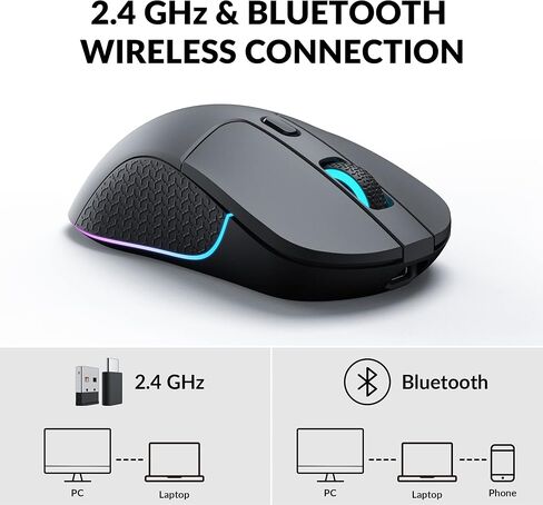 Keychron M3 Wireless Mouse, PAW3395 Sensor with Programmable Macro Button 26,000 DPI Supports 2.4 GHz/Bluetooth 5.1, 79g Ultra-Light Ergonomic Design Up to 70 Hours Using for PC Mac Laptop - Black in Kuwait