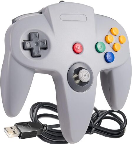 2 Pack USB N64 Controller, Wired PC Gamepad [3D Analog Stick] Compatible for Windows PC MAC Linux Raspberry Pi Genesis Higan Project 64 Retropie OpenEmu Emulator (Plug & Play) (Black/Grey) in Saudi Arabia