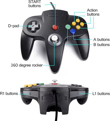 2 Pack USB N64 Controller, Wired PC Gamepad [3D Analog Stick] Compatible for Windows PC MAC Linux Raspberry Pi Genesis Higan Project 64 Retropie OpenEmu Emulator (Plug & Play) (Black/Grey) in Saudi Arabia