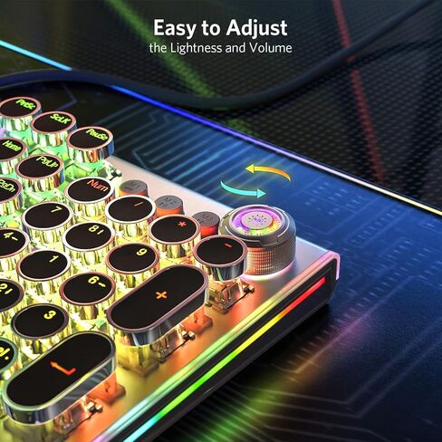 تيويل كيبورد العاب ميكانيكي بتصميم الة كاتبة رترو مع مفاتيح زرقاء تعمل باللمس والنقر واغطية مفاتيح مستديرة، اضاءة خلفية بالوان قوس قزح ومصابيح جانبية RGB، أداء فائق للالعاب in Kuwait