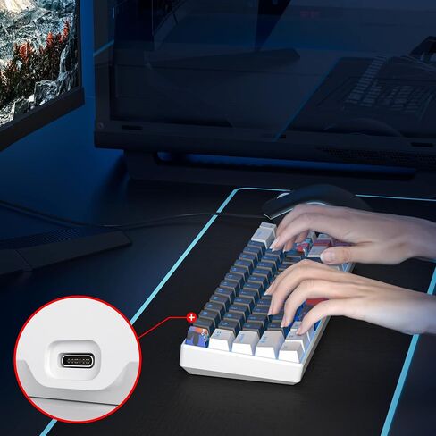 Ussixchare 60 بالمائة لوحة مفاتيح الألعاب 68 مفتاحًا لوحة مفاتيح ميكانيكية بإضاءة خلفية LED لوحة مفاتيح سلكية مدمجة مع مفتاح أحمر لنظام التشغيل Windows MAC PS4/5 Xbox Gamer (أبيض-أسود) in Kuwait