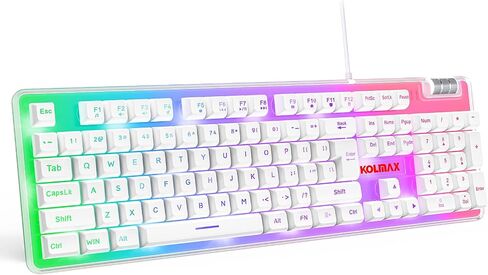 لوحة مفاتيح ألعاب K10 RGB، حافظة شفافة RGB بإضاءة خلفية مع غطاء مفاتيح PBT، لوحة مفاتيح سلكية بيضاء مريحة مع ملمس ميكانيكي 104 لوحة مفاتيح مع عجلة تمرير للكمبيوتر الشخصي PS4 Xbox Mac Gaming Office in Saudi Arabia
