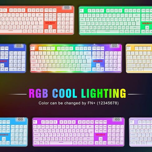 لوحة مفاتيح ألعاب K10 RGB، حافظة شفافة RGB بإضاءة خلفية مع غطاء مفاتيح PBT، لوحة مفاتيح سلكية بيضاء مريحة مع ملمس ميكانيكي 104 لوحة مفاتيح مع عجلة تمرير للكمبيوتر الشخصي PS4 Xbox Mac Gaming Office in Saudi Arabia