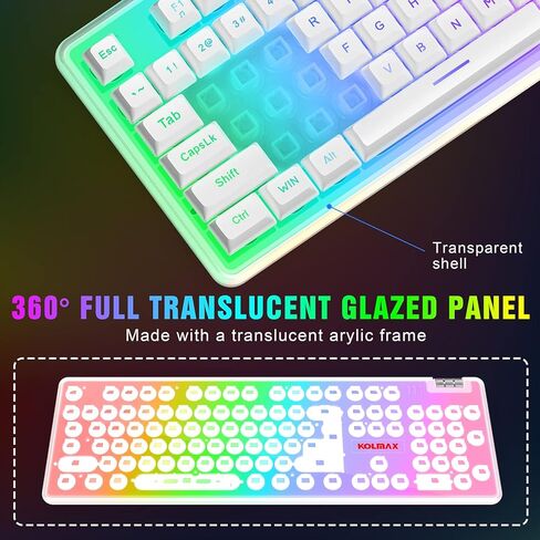 لوحة مفاتيح ألعاب K10 RGB، حافظة شفافة RGB بإضاءة خلفية مع غطاء مفاتيح PBT، لوحة مفاتيح سلكية بيضاء مريحة مع ملمس ميكانيكي 104 لوحة مفاتيح مع عجلة تمرير للكمبيوتر الشخصي PS4 Xbox Mac Gaming Office in Saudi Arabia
