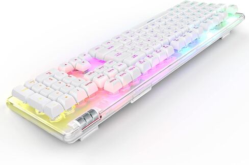 لوحة مفاتيح ألعاب K10 RGB، حافظة شفافة RGB بإضاءة خلفية مع غطاء مفاتيح PBT، لوحة مفاتيح سلكية بيضاء مريحة مع ملمس ميكانيكي 104 لوحة مفاتيح مع عجلة تمرير للكمبيوتر الشخصي PS4 Xbox Mac Gaming Office in Saudi Arabia