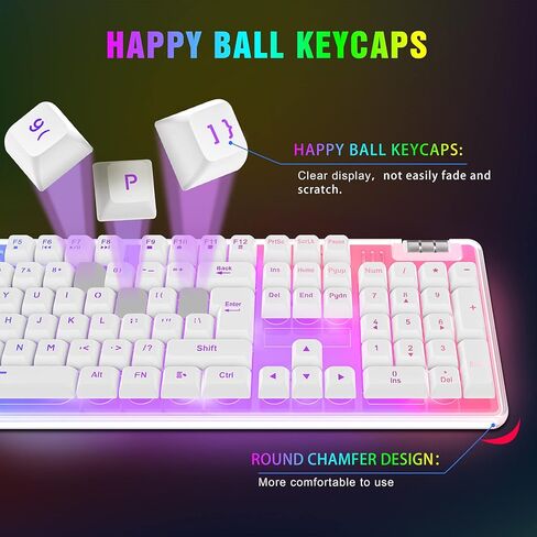 لوحة مفاتيح ألعاب K10 RGB، حافظة شفافة RGB بإضاءة خلفية مع غطاء مفاتيح PBT، لوحة مفاتيح سلكية بيضاء مريحة مع ملمس ميكانيكي 104 لوحة مفاتيح مع عجلة تمرير للكمبيوتر الشخصي PS4 Xbox Mac Gaming Office in Saudi Arabia