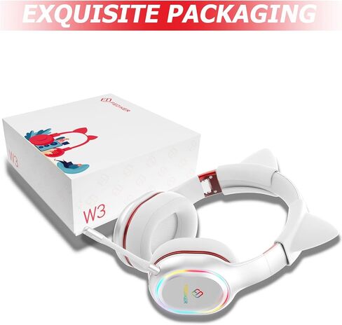سماعة ألعاب لاسلكية FEDIKER لأجهزة PS5 PS4 PC W3 USB Dongle Bluetooth ذات زمن استجابة منخفض، سماعات رأس مع ميكروفون قابل للفصل، وظيفة كتم الصوت، RGB، غامرة 4D، سماعة أذن قطة بيضاء لطيفة للفتيات in Saudi Arabia