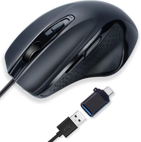 ماوس سلكي USB C، INNOMAX USB-C مريح/ماوس كبير الحجم/6 أزرار مع 3 مستويات DPI قابلة للتعديل، زر الصفحة لأسفل ولأعلى لجهاز MacBook Pro وiPad Pro والكمبيوتر المحمول مع منفذ USB-C (أسود) in Kuwait