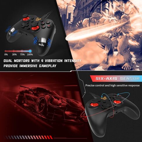 جهاز التحكم السلكي في الألعاب SOUND FOX مع مكبرات صوت مزدوجة الاهتزاز، وظيفة إيقاظ ماكرو توربو للتبديل/الكمبيوتر الشخصي Windows 10/8/7/XP/Steam/Laptop/AndroidTV Box in Kuwait