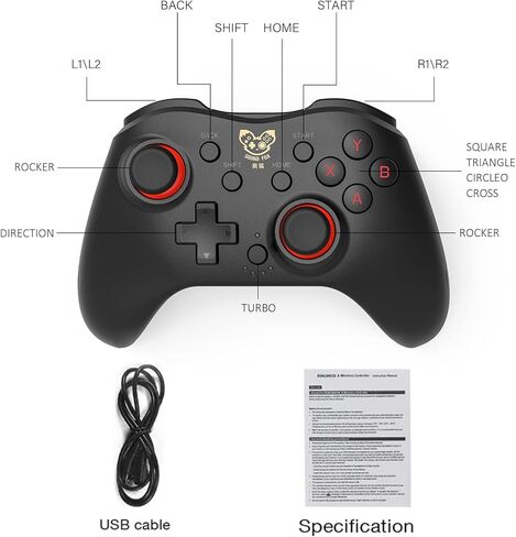 جهاز التحكم السلكي في الألعاب SOUND FOX مع مكبرات صوت مزدوجة الاهتزاز، وظيفة إيقاظ ماكرو توربو للتبديل/الكمبيوتر الشخصي Windows 10/8/7/XP/Steam/Laptop/AndroidTV Box in Kuwait