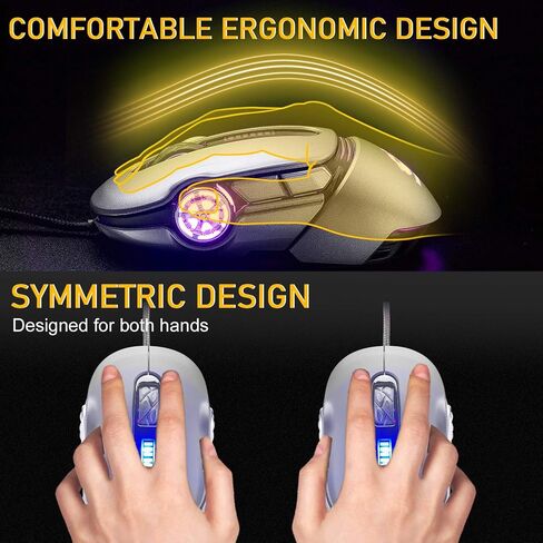 ماوس ألعاب سلكي USB من FELICON مع 7 ألوان بإضاءة خلفية RGB صامتة، تصميم مريح، DPI قابل للتعديل، ماوس بصري رائع على شكل سيارة رياضية مع 8 أزرار لأجهزة الكمبيوتر/Mac/الكمبيوتر المحمول/كمبيوتر سطح المكتب in Kuwait