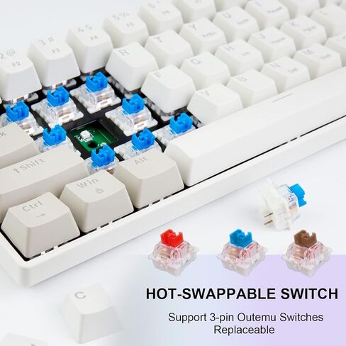 Newmen GM610 60% لوحة مفاتيح ميكانيكية لاسلكية، سلكية/بلوتوث RGB بإضاءة خلفية، 61 مفتاحًا مضادًا للظلال، قابلة للبرمجة، لوحة مفاتيح ألعاب قابلة للتبديل السريع، للكمبيوتر المحمول الذي يعمل بنظام Windows Mac (أزرق) in Kuwait