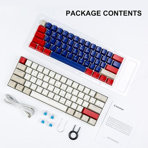 Newmen GM610 60% لوحة مفاتيح ميكانيكية لاسلكية، سلكية/بلوتوث RGB بإضاءة خلفية، 61 مفتاحًا مضادًا للظلال، قابلة للبرمجة، لوحة مفاتيح ألعاب قابلة للتبديل السريع، للكمبيوتر المحمول الذي يعمل بنظام Windows Mac (أزرق) in Kuwait