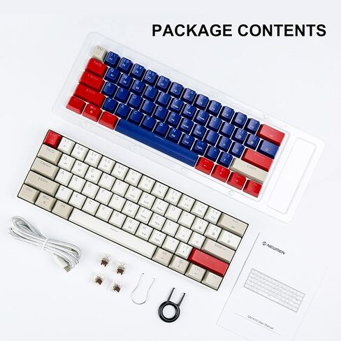 Newmen GM610 60% لوحة مفاتيح ميكانيكية لاسلكية، سلكية/بلوتوث RGB بإضاءة خلفية، 61 مفتاحًا مضادًا للظلال، قابلة للبرمجة، لوحة مفاتيح ألعاب قابلة للتبديل السريع، للكمبيوتر المحمول الذي يعمل بنظام Windows Mac (أزرق) in Kuwait