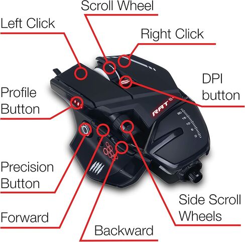 Mad Catz R.A.T. 8+ Adjustable Wired Gaming Mouse - 16000 DPI - 11 Programmable Buttons - 4 User Profiles Stored Directly - Customize RGB LED - Additional Palm Rests and Pinky Supports - Black in Kuwait
