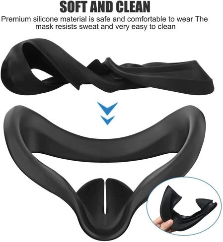 VR Face Silicone Cover Mask for Oculus Quest 2 Headset Face Pad Cushion Sweat Proof Anti-Fog Oculus Quest 2 Accessories (Black) - axGear in Saudi Arabia