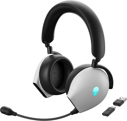Alienware AW920H Tri-Mode Wireless Gaming Headset - Dolby Atmos Virtual Surround Sound, Active Noise Cancelling, AI-driven Noise-Cancelling microphone, USB-C Wireless Dongle - Lunar Light, Large in Kuwait