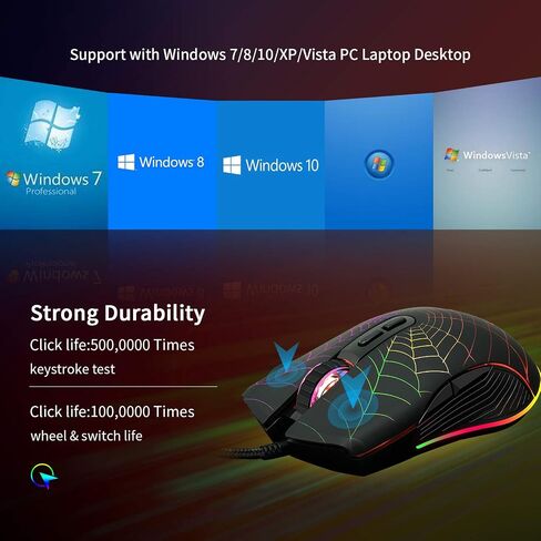 CHONCHOW USB ماوس ألعاب سلكي قابل للبرمجة RGB بصري 7 أزرار ماكرو ماوس 7200 نقطة في البوصة 1000 هرتز لون مخصص بإضاءة خلفية متوافق مع Xbox one X PS4 PS5 Windows 7/8/9/10/11 Switch in Kuwait