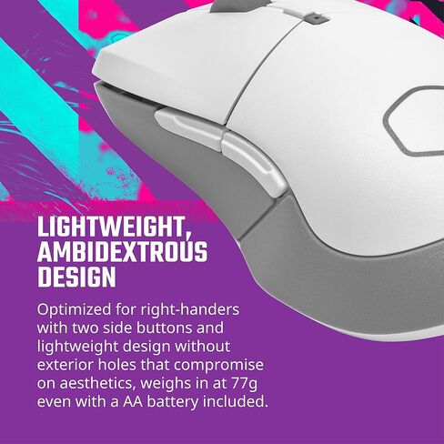 Cooler Master MM711 60G Glossy White Gaming Mouse with Lightweight Honeycomb Shell, Ultraweave Cable, 16000 DPI Optical Sensor and RGB Accents in Saudi Arabia
