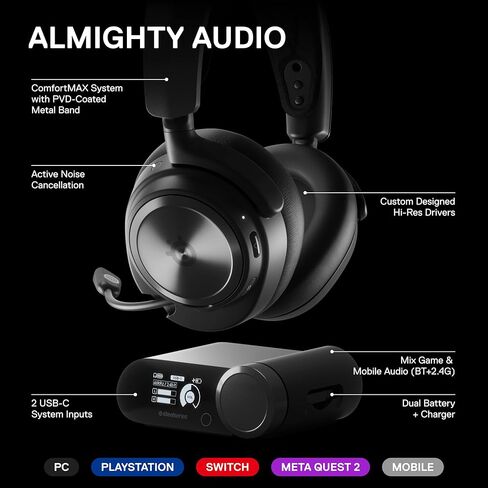 NEW SteelSeries Arctis Nova Pro Wireless Multi-System Gaming Headset - Premium Hi-Fi Drivers - Active Noise Cancellation - Infinity Power System - Stealth Retractable Mic - PC, PS5/PS4, Switch, Mobile in Kuwait