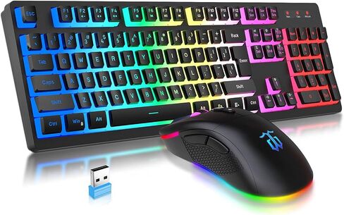 مجموعة لوحة مفاتيح وماوس لاسلكية للألعاب من DGG، بطارية RGB قابلة لإعادة الشحن بقدرة 3000 مللي أمبير في الساعة، لوحة مفاتيح Pudding مضادة للظلال + ماوس لاسلكي بملمس عمودي 7D 4800DPI لألعاب الكمبيوتر (أسود) in Kuwait