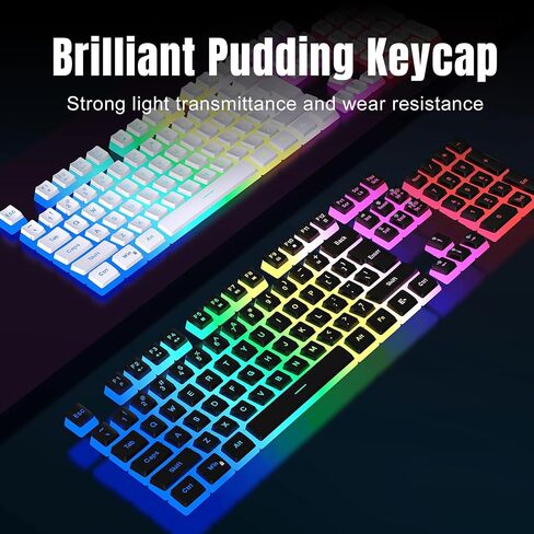 مجموعة لوحة مفاتيح وماوس لاسلكية للألعاب من DGG، بطارية RGB قابلة لإعادة الشحن بقدرة 3000 مللي أمبير في الساعة، لوحة مفاتيح Pudding مضادة للظلال + ماوس لاسلكي بملمس عمودي 7D 4800DPI لألعاب الكمبيوتر (أسود) in Kuwait