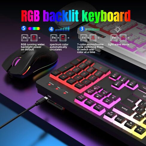 مجموعة لوحة مفاتيح وماوس لاسلكية للألعاب من DGG، بطارية RGB قابلة لإعادة الشحن بقدرة 3000 مللي أمبير في الساعة، لوحة مفاتيح Pudding مضادة للظلال + ماوس لاسلكي بملمس عمودي 7D 4800DPI لألعاب الكمبيوتر (أسود) in Kuwait