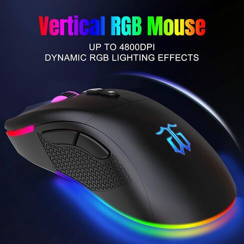 مجموعة لوحة مفاتيح وماوس لاسلكية للألعاب من DGG، بطارية RGB قابلة لإعادة الشحن بقدرة 3000 مللي أمبير في الساعة، لوحة مفاتيح Pudding مضادة للظلال + ماوس لاسلكي بملمس عمودي 7D 4800DPI لألعاب الكمبيوتر (أسود) in Kuwait