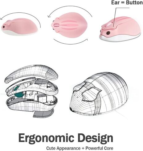 Wireless Bluetooth Cute Animal Hamster Mouse - 1200DPI 3-Button Portable Cordless Mouse for Ipad Pro Laptop PC Mac Notebook Computer Tablet (Pink) in Kuwait