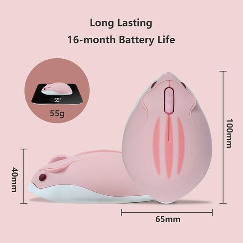 Wireless Bluetooth Cute Animal Hamster Mouse - 1200DPI 3-Button Portable Cordless Mouse for Ipad Pro Laptop PC Mac Notebook Computer Tablet (Pink) in Kuwait