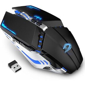 ماوس ألعاب لاسلكي TENMOS T12 قابل لإعادة الشحن، فأرة كمبيوتر لاسلكية صامتة 2.4 جيجا هرتز مع ضوء LED قابل للتغيير لأجهزة الكمبيوتر المحمول، 7 أزرار، 3 نقاط لكل بوصة قابلة للتعديل (فضي) in Kuwait