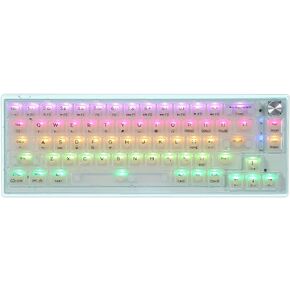 لوحة مفاتيح ألعاب لاسلكية MechLands MC66 65% قابلة للبرمجة RGB 2.4 جيجا هرتز/ بلوتوث/USB-C مع وسادة سيليكون مزدوجة ممتصة للصوت، بطارية 4000 مللي أمبير في الساعة لنظام Win/MAC/iOS (أبيض، مفتاح Budgerigar) in Kuwait