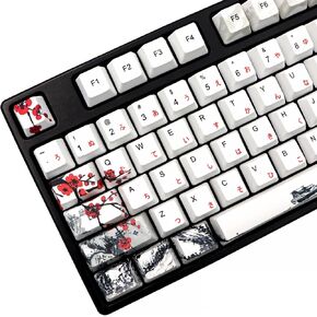JSJT Japanese keycaps PBT Dye-Sublimation Plum Blossom Keycaps 110 Keys OEM Profile Key Caps with Keycap Puller for Cherry MX Switch 61/87/104/108 Mechanical Keyboard