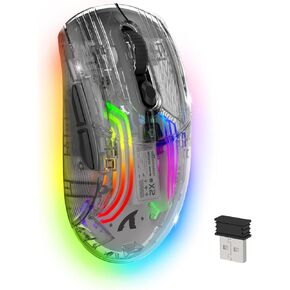 Wireless Gaming Mouse PC Transparent Shell Computer Mice with Dual mode BT5.0/2.4G,PixArt Chip 3D RGB Lighting,Ergonomic 7 Buttons,Rechargeable Mute Mouse for PC Laptop Tablet PS4 PS5 Xbox one in Saudi Arabia