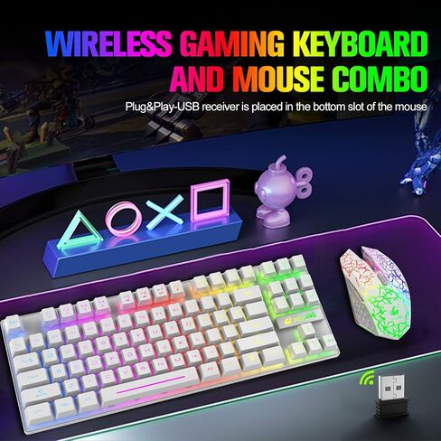 Wireless Membrane Gaming Keyboard and Mouse Set with 87Key Tenkeyless-Black in Kuwait