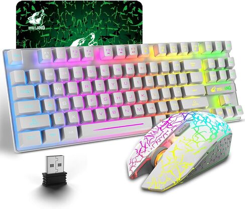 Wireless Membrane Gaming Keyboard and Mouse Set with 87Key Tenkeyless-Black in Kuwait