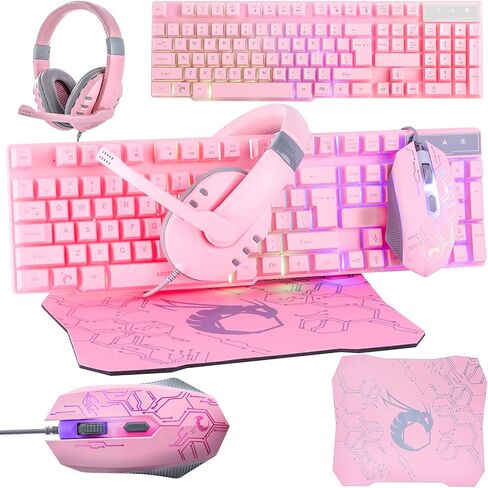Gaming Keyboard and Mouse and Mouse pad and Gaming Headset, Wired LED RGB Backlight Bundle for PC Gamers and Xbox and PS4 Users - 4 in 1 Edition Hornet RX-250 in Kuwait