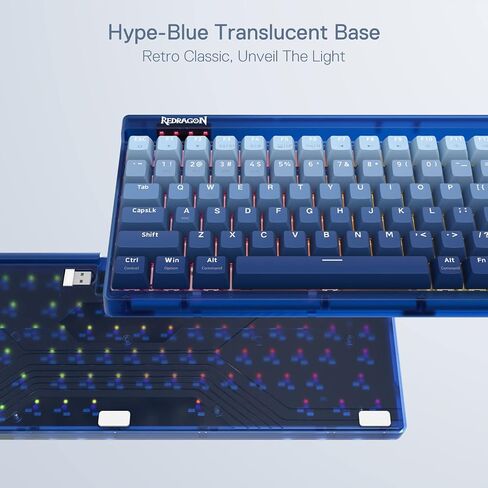 لوحة مفاتيح Redragon K656 PRO للألعاب اللاسلكية RGB بثلاثة أوضاع، لوحة مفاتيح ميكانيكية 100 مفتاح مع لوحة شفافة، مقبس قابل للتبديل السريع، رغوة ممتصة للصوت ومفتاح لمس مخصص، صناعة زرقاء متدرجة in Kuwait