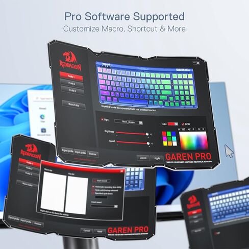 لوحة مفاتيح Redragon K656 PRO للألعاب اللاسلكية RGB بثلاثة أوضاع، لوحة مفاتيح ميكانيكية 100 مفتاح مع لوحة شفافة، مقبس قابل للتبديل السريع، رغوة ممتصة للصوت ومفتاح لمس مخصص، صناعة زرقاء متدرجة in Kuwait