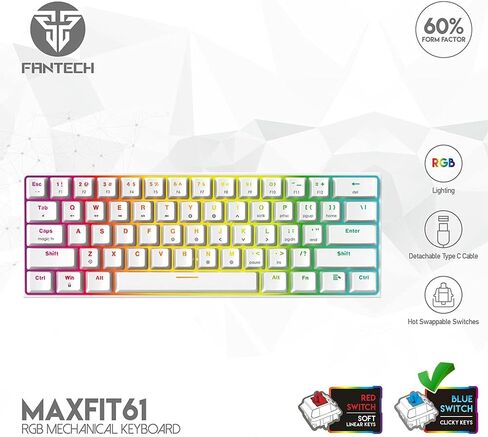 FANTECH Maxfit61 60% Mechanical Keyboard - Hot Swappable Blue Switch, White in Saudi Arabia