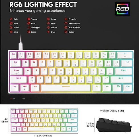 FANTECH Maxfit61 60% Mechanical Keyboard - Hot Swappable Blue Switch, White in Saudi Arabia