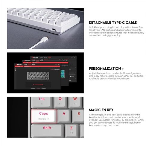 FANTECH Maxfit61 60% Mechanical Keyboard - Hot Swappable Blue Switch, White in Saudi Arabia
