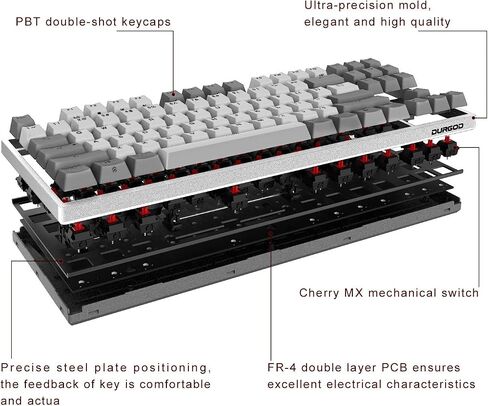 DURGOD Taurus K320 TKL Mechanical Keyboard | 87 Keys Tenkeyless | USB C Wired | Doubleshot PBT Keycaps | Programmable Keys | NKRO Rollover | Windows & Mac (Haze BlueCherry Brown) in Kuwait