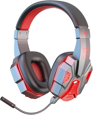 سماعة ألعاب لاسلكية مع ميكروفون، ضوء LED، نوع C قابلة لإعادة الشحن لجهاز PS5 PS4 PC، سماعات بلوتوث مع ميكروفون للكمبيوتر المحمول، التبديل، الهاتف المحمول، إلغاء الضوضاء فوق سماعات الأذن in Saudi Arabia