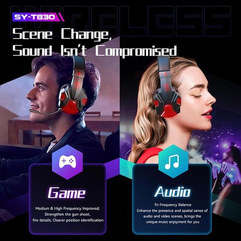 سماعة ألعاب لاسلكية مع ميكروفون، ضوء LED، نوع C قابلة لإعادة الشحن لجهاز PS5 PS4 PC، سماعات بلوتوث مع ميكروفون للكمبيوتر المحمول، التبديل، الهاتف المحمول، إلغاء الضوضاء فوق سماعات الأذن in Saudi Arabia